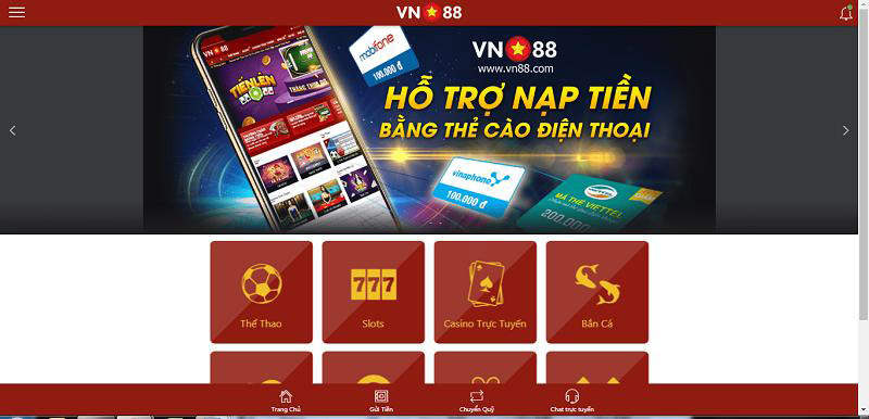 các hình thức nạp tiền được vn88 hỗ trợ