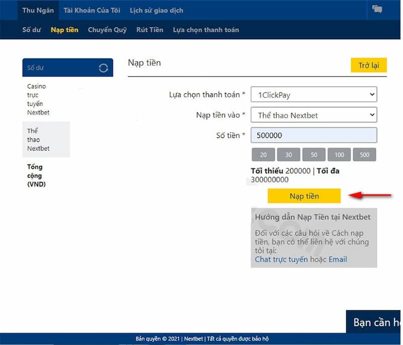 hướng dẫn nạp tiền vào trang cá cược nextbet