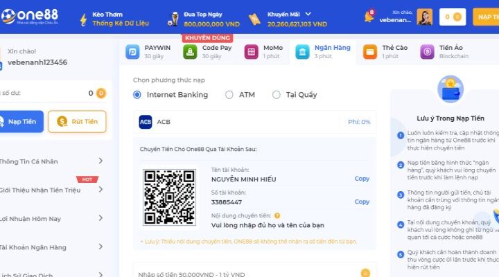 Những hình thức nạp tiền One88 phổ biến nhất